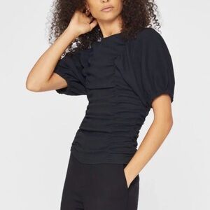 CLUB MONACO Ruched Pull Sleeve Top  Black. SIZE S EUC